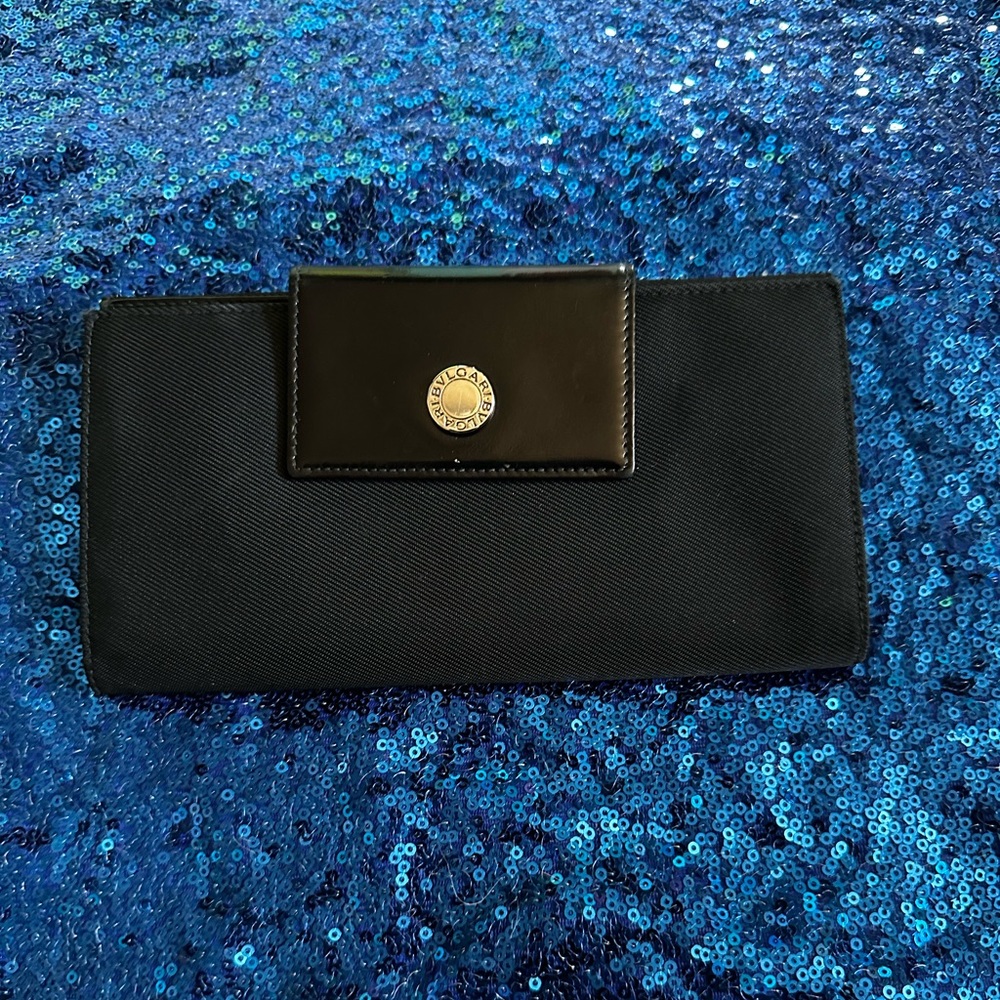 BVLGARI BULGARI Canvas Leather Trifold Long Wallets Purse